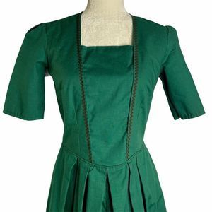 Vintage German Dirndl Dress S Green Square Neck
